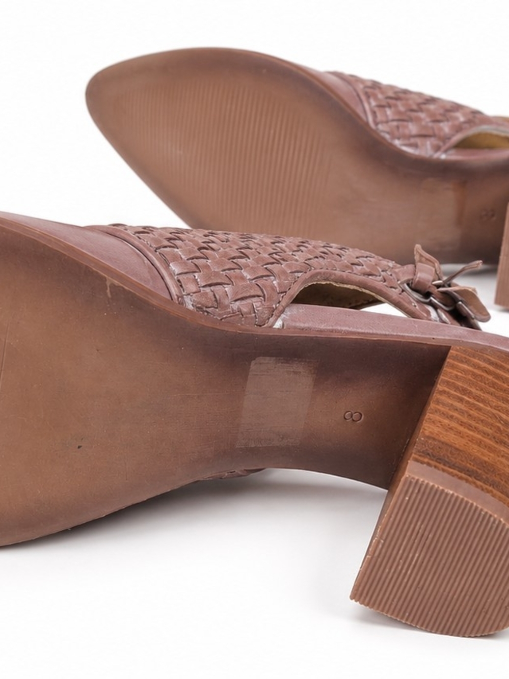 House of Harlow 1960 Woven Leather. Weathered Look And Slingback Stacked Heels - Picture 4 of 5